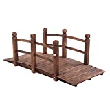 VINGLI 5 ft Garden Bridge, Classic Wooden Arch with Safety Rails Stained Finished Footbridge, Decorative Pond Landscaping, Backyard, Creek or Farm