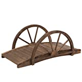 Outsunny 5 ft Wooden Garden Bridge Arc Footbridge with Half-Wheel Style Railings & Solid Fir Construction, Stained Wood