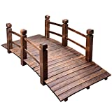 MAXXPRIME 5 ft Wooden Garden Bridge Arc Outdoor Stained Finish Footbridge with Safety Railings for Backyard, Decorative Pond Bridge, Stained Wood