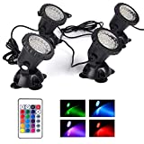 Pond Lights Waterproof IP68 Multi-Color Dimmable Submersible Fountain Light Underwater 36 LED Landscape Spotlight, Remote Control Memory for Pond Aquarium Garden Yard Lawn Pathway, Set of 4