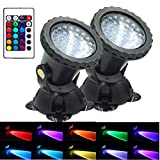 AomeTech Upgraded Pond Light, Waterproof Underwater Submersible Spotlights with Remote, 36 LED Multi-Color Adjustable Dimmable Lights for Aquarium, Fish Tank, Swimming Pool, Garden (2pack)