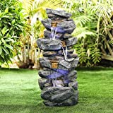 Valentinyii Outdoor Water Fountain with LED Lights - 40 Inches High 4-Tier Stacked Simulated Rock Water Fountain - Soothing and Relaxation Waterfall Fountain for Garden Patio Fold Court Yard Deck